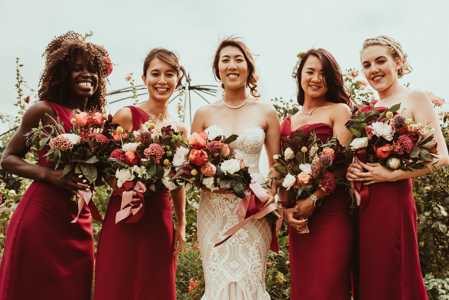 Bridesmaids and wedding flowers from the Flower Monger at White Dove Barns