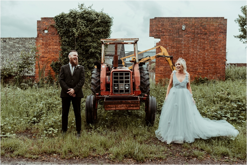 Alternative wedding couple at Lodge Farm Barns Essex Nazing