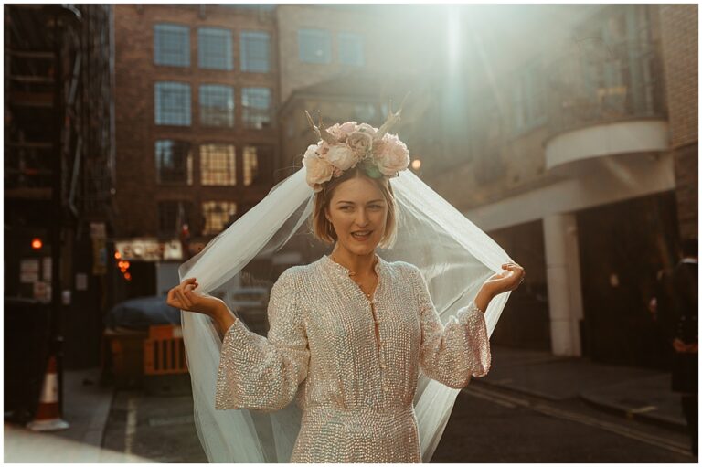 Quirky Soho wedding with sequins jumpsuit